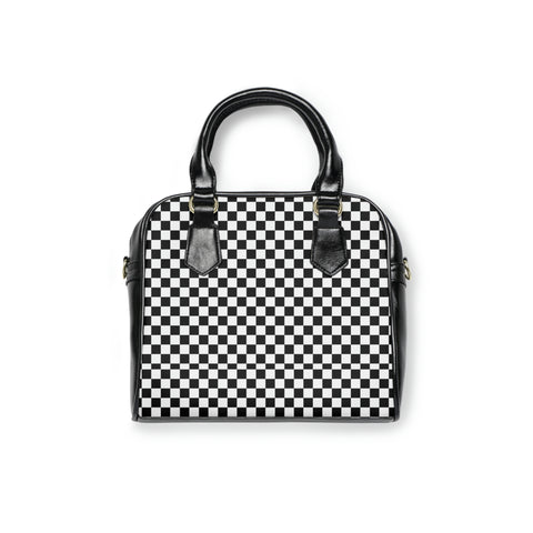 "Old School" Checkered Vegan Leather Shoulder Handbag