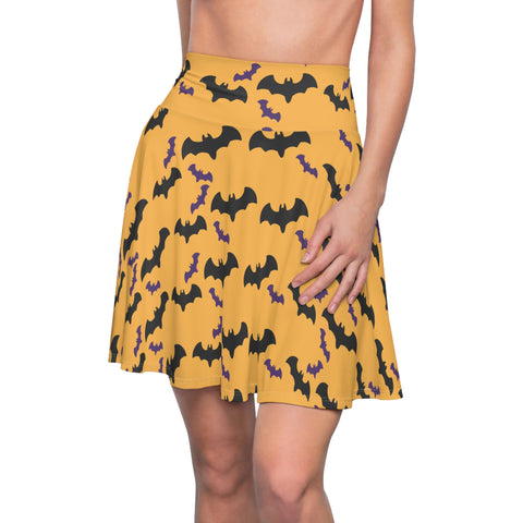 "Orange Spooky Bats" Skater A-Line Skirt