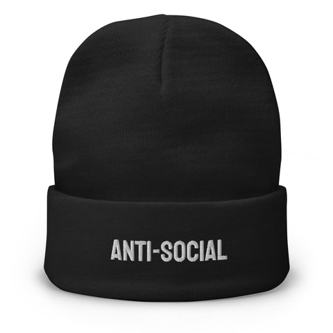 "Anti-Social" Embroidered Beanie